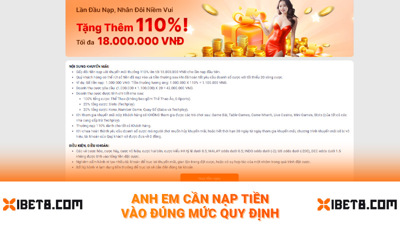 Anh em cần nạp tiền vào đúng mức quy định