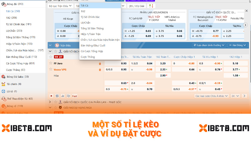 Một số tỉ lệ kèo và ví dụ đặt cược